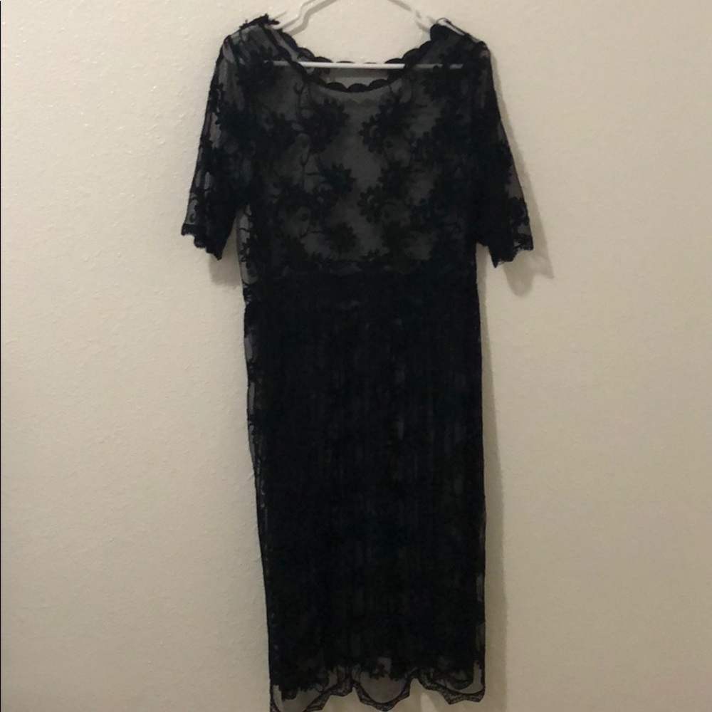 Black lace dress with black slip